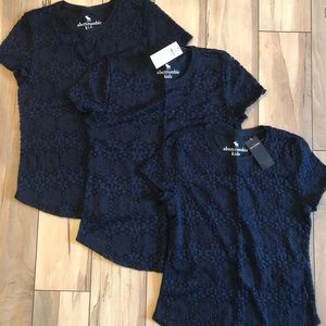 Three A & F Kids Girls Floral Pattern Shirts, Navy